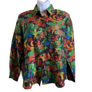 Blue Bird Women's Multicolor Tropical Jungle Print‎ Blouse Est. Size XL Vibrant